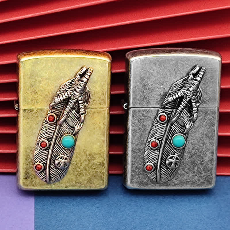 Eagle Claw Feather Faux Turquoise Refillable Kerosene Lighter - image 2