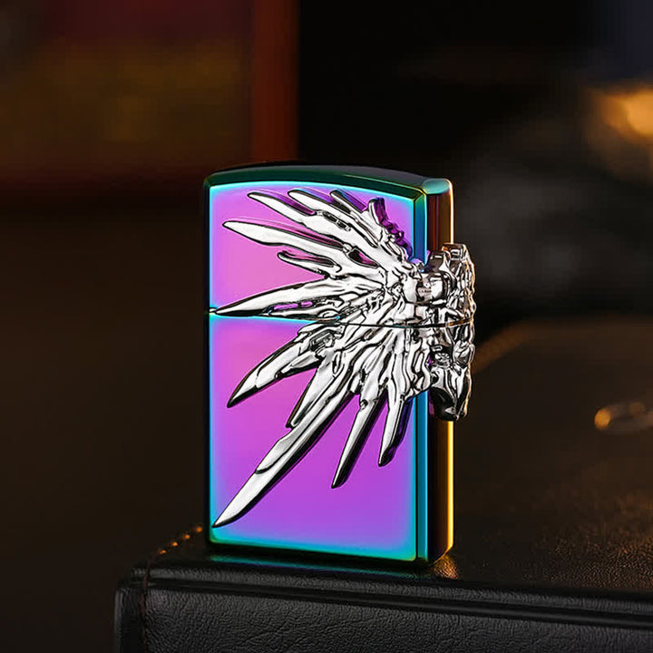 Three Sides 3D Wings Relief Refillable Butane Lighter - Colored & Silver - image 11