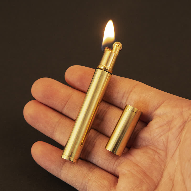 Mini Gold Long Stick Cigarette Shape Refillable Kerosene Lighter - Gold - image 1