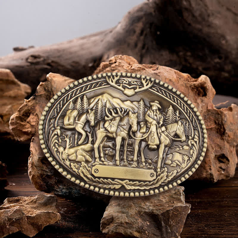 Men's DIY Antique Bronze Knight Leading Horse Buckle Leather Belt - Bronze - Without Belt - Not Included Belt - image 0