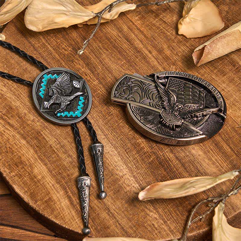 Eagle Flag DIY Hidden Knife Belt Buckle Longhorn Pendant Eagle Bolo Tie Bundle Set  - image 2