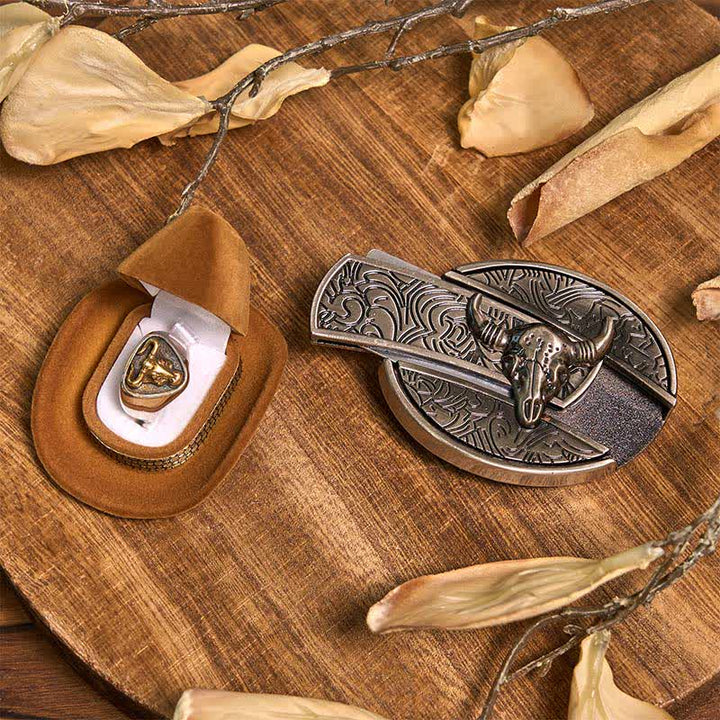 Longhorn Bull DIY Hidden Knife Belt Buckle Pendant Ring Bundle Set - image 2
