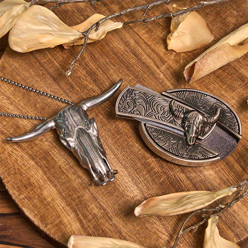 Longhorn Bull DIY Hidden Knife Belt Buckle Pendant Ring Bundle Set - image 1