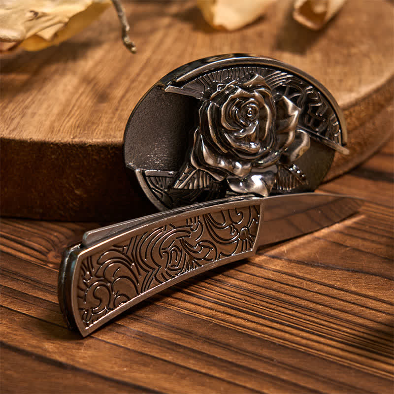 Rose DIY Hidden Knife Belt Buckle Longhorn Pendant Goat Ring Bundle Set  - image 4
