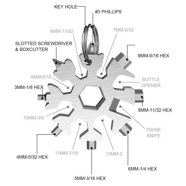 Multi-Tool 18-in-1 Snowflake Shape Spanner Keychain - image 3