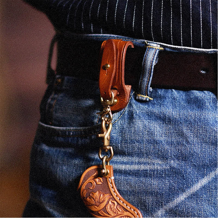 Handmade Belt Loop Key Hanging Holder Leather Keychain - image 0