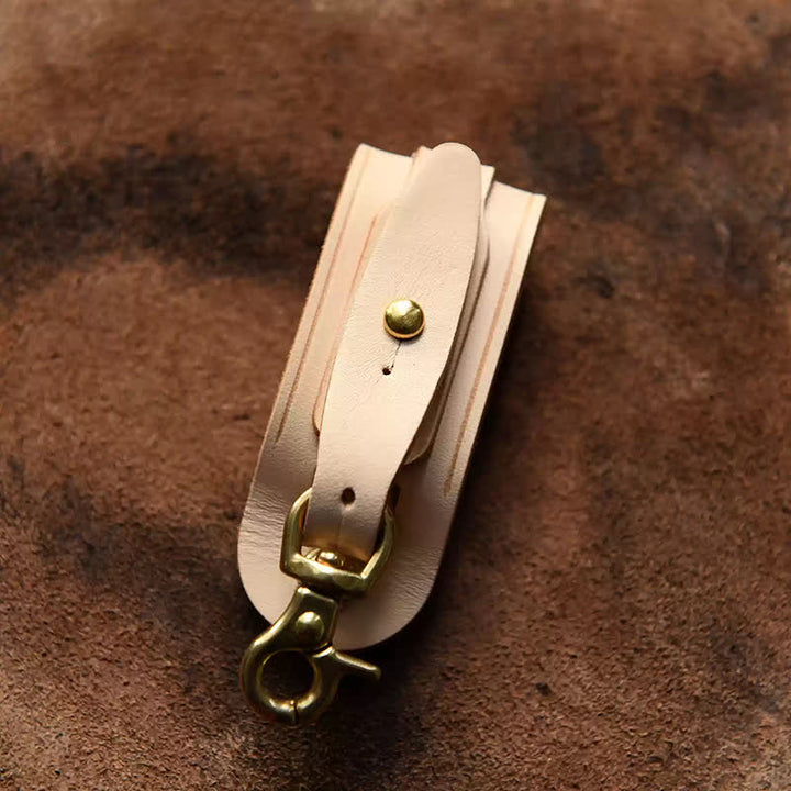Handmade Belt Loop Key Hanging Holder Leather Keychain - Camel - image 18