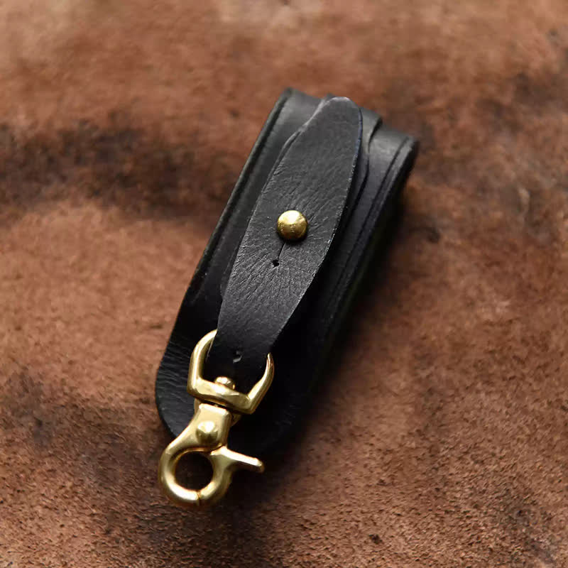 Handmade Belt Loop Key Hanging Holder Leather Keychain - Black - image 12