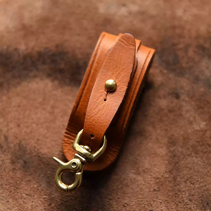 Handmade Belt Loop Key Hanging Holder Leather Keychain - Orange - image 2