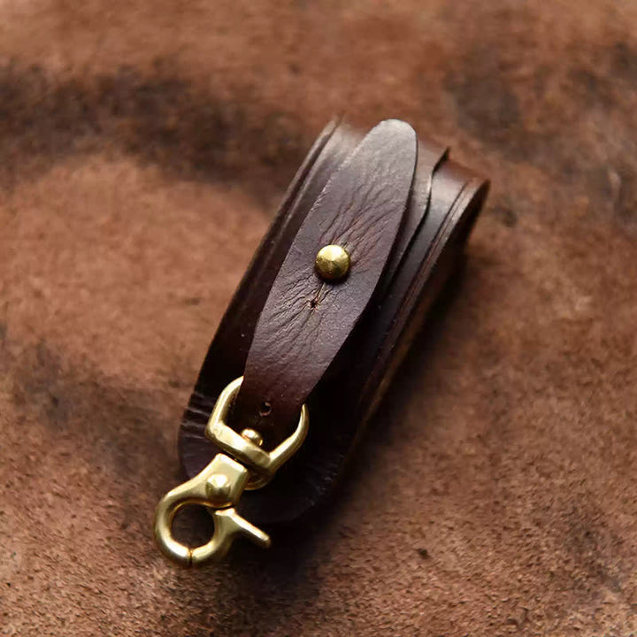 Handmade Belt Loop Key Hanging Holder Leather Keychain - Coffee - image 15