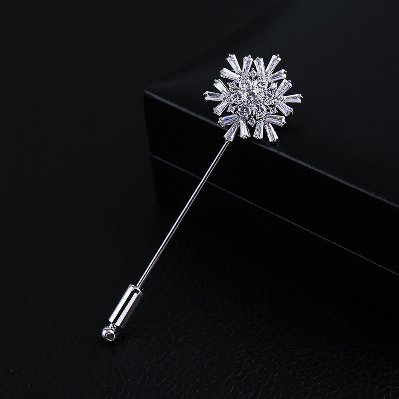Sparkling Artificial Crystal Snowflake Flower Brooch - Silver - image 2