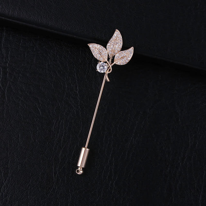 Sparkling Artificial Crystal Three Leaves Brooch - Champagne Gold - image 0