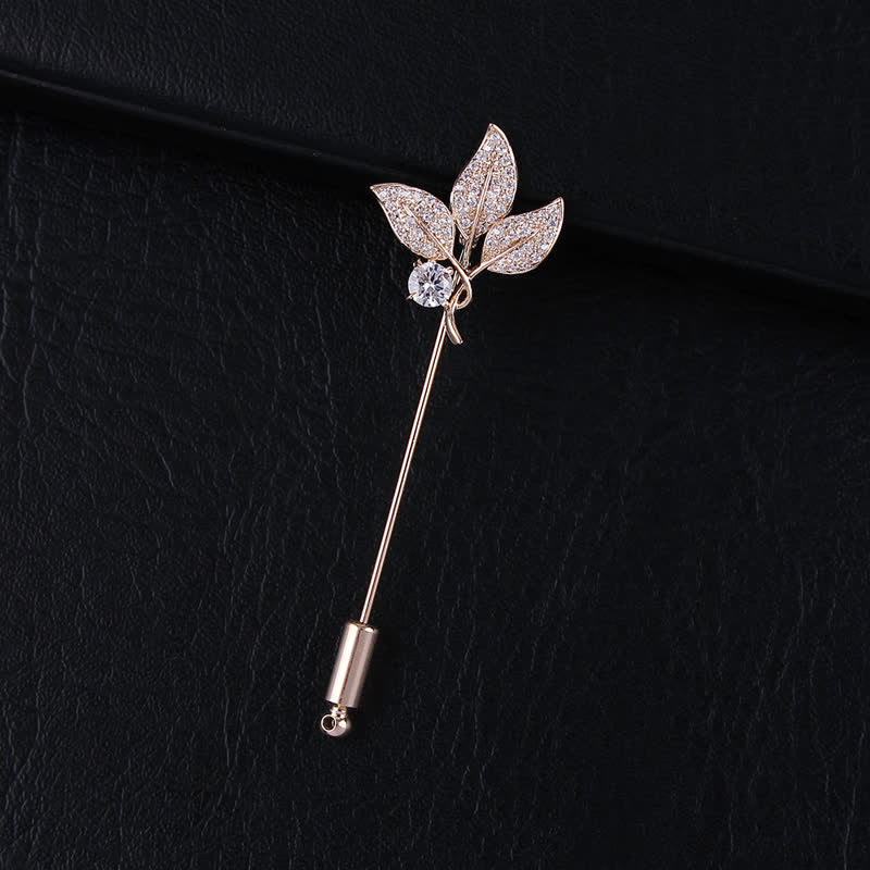 Sparkling Artificial Crystal Three Leaves Brooch - Champagne Gold - image 0