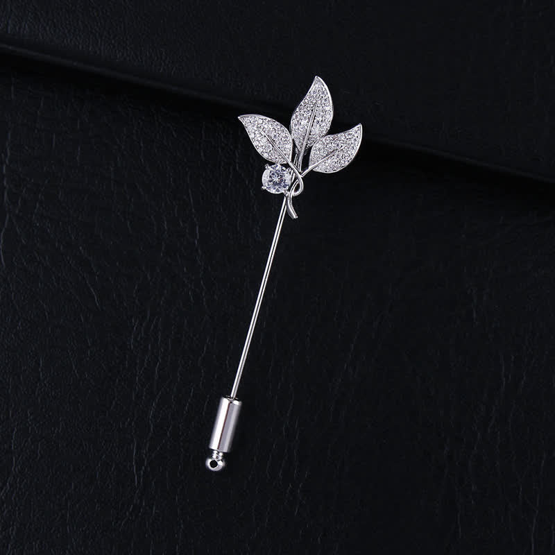 Sparkling Artificial Crystal Three Leaves Brooch - Silver - image 3