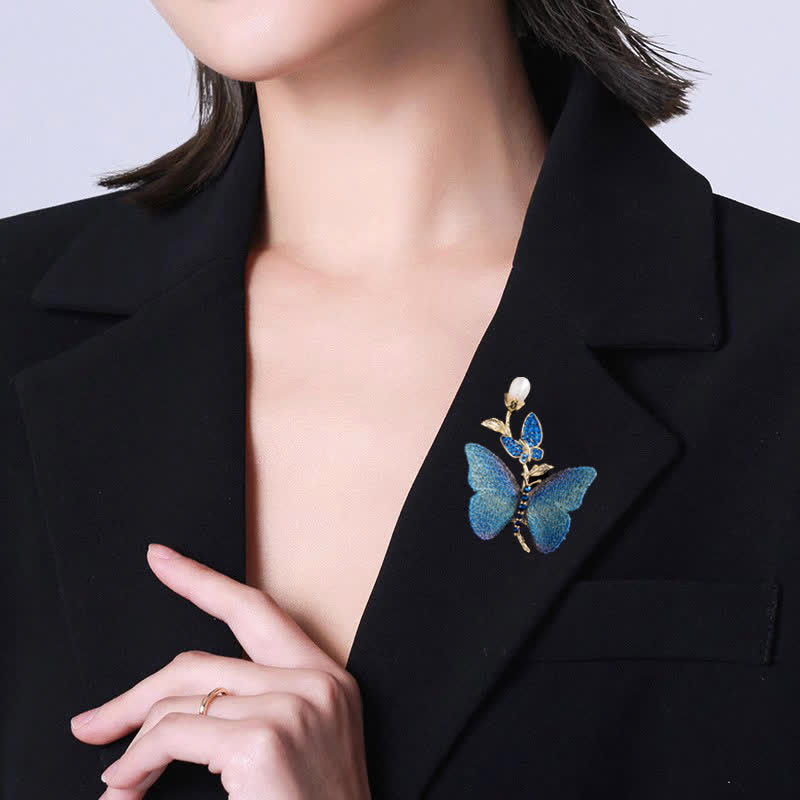 Women's Embroidered Art Butterfly Fresh Water Pearl Brooch - image 1