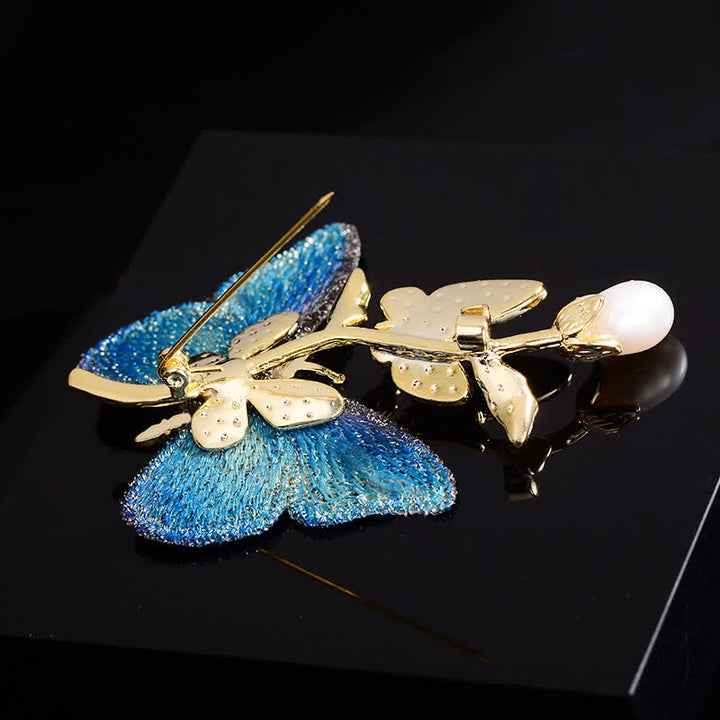 Women's Embroidered Art Butterfly Fresh Water Pearl Brooch - image 5