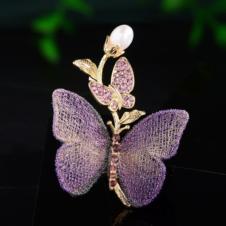Women's Embroidered Art Butterfly Fresh Water Pearl Brooch - Purple - image 6