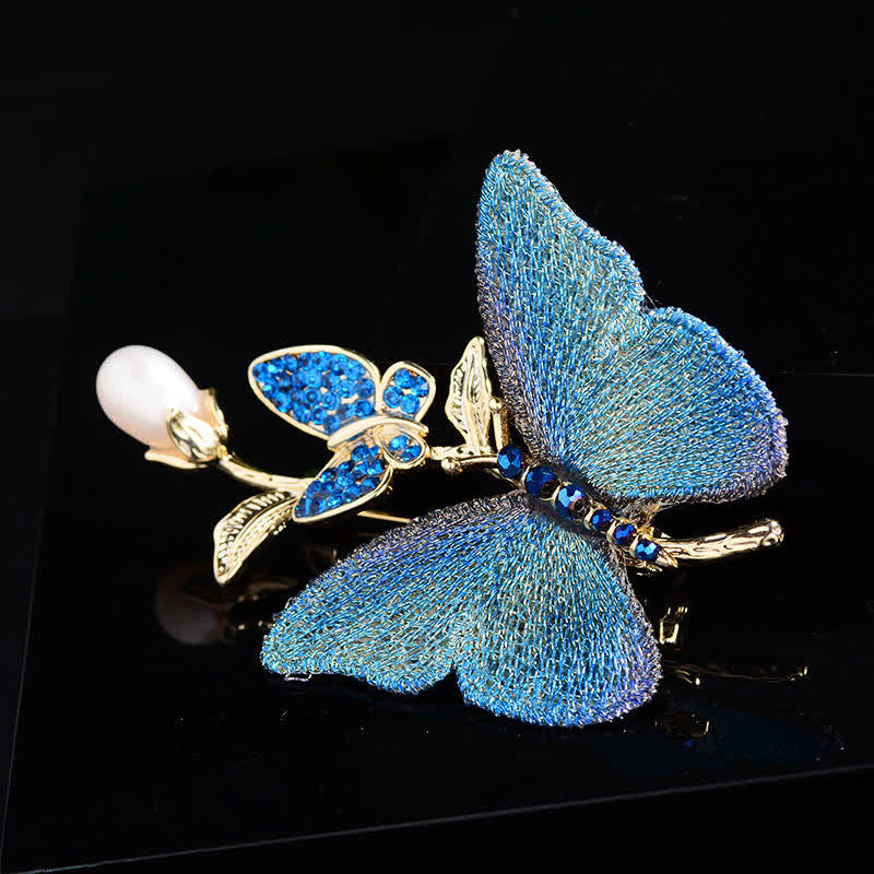 Women's Embroidered Art Butterfly Fresh Water Pearl Brooch - image 4