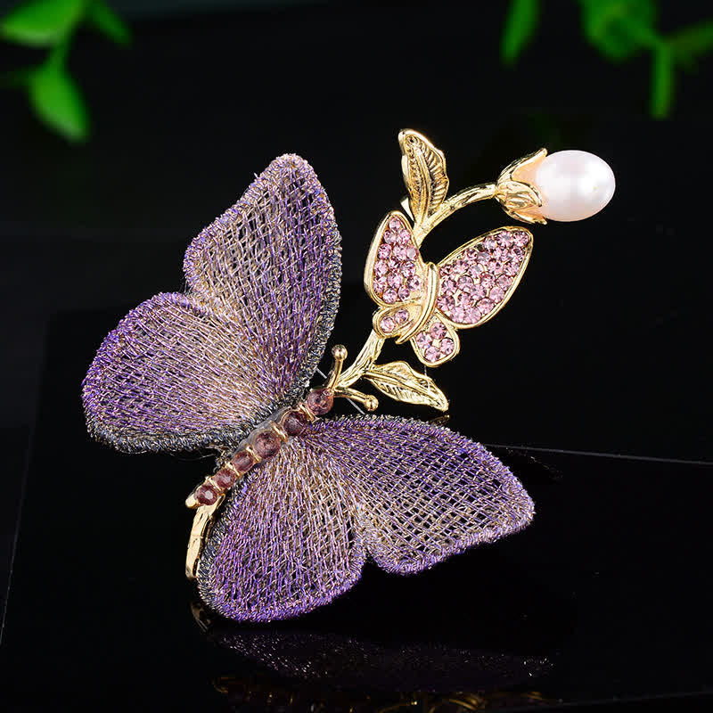 Women's Embroidered Art Butterfly Fresh Water Pearl Brooch - image 7
