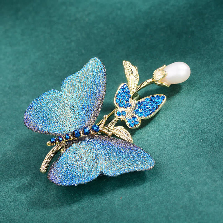 Women's Embroidered Art Butterfly Fresh Water Pearl Brooch - image 3
