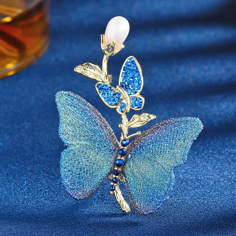 Women's Embroidered Art Butterfly Fresh Water Pearl Brooch - image 2