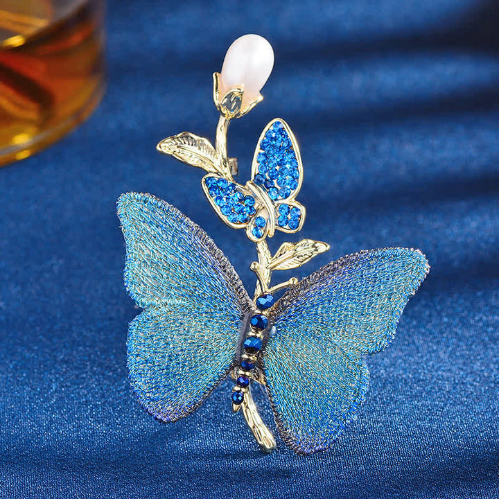 Women's Embroidered Art Butterfly Fresh Water Pearl Brooch - image 2