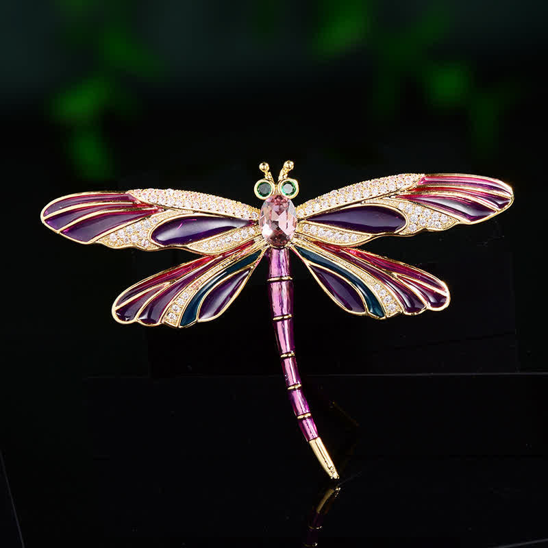 Women's Vintage Luxury Enamel Colored Dragonfly Brooch - Purple - image 0