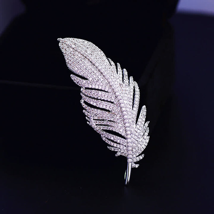 Women's Minimalist Silver Zircon Feather Brooch - Silver - image 0