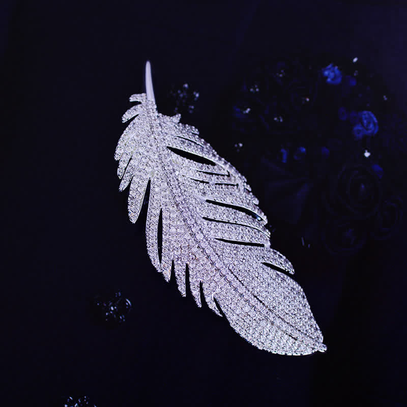 Women's Minimalist Silver Zircon Feather Brooch - image 5