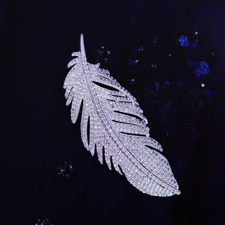 Women's Minimalist Silver Zircon Feather Brooch - image 5