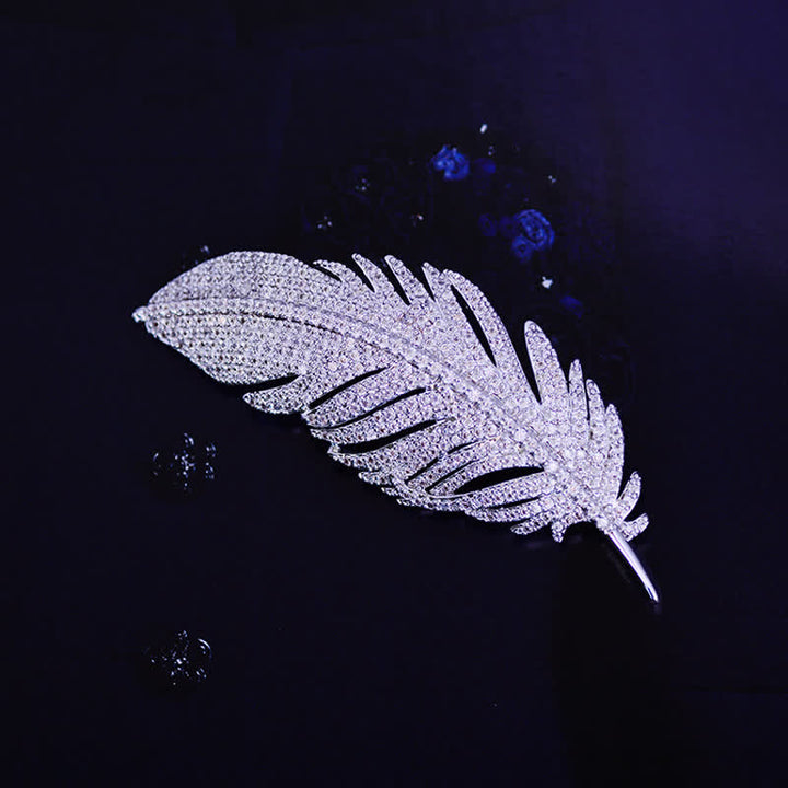 Women's Minimalist Silver Zircon Feather Brooch - image 4