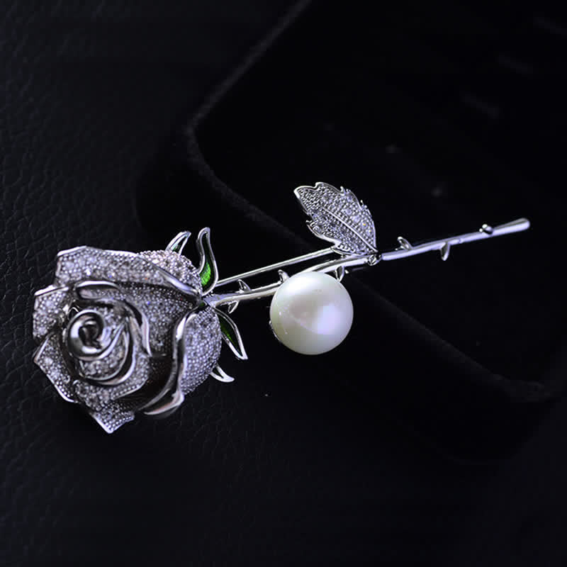 Women's Elegant Rose Flower Imitation Pearl Brooch - image 2