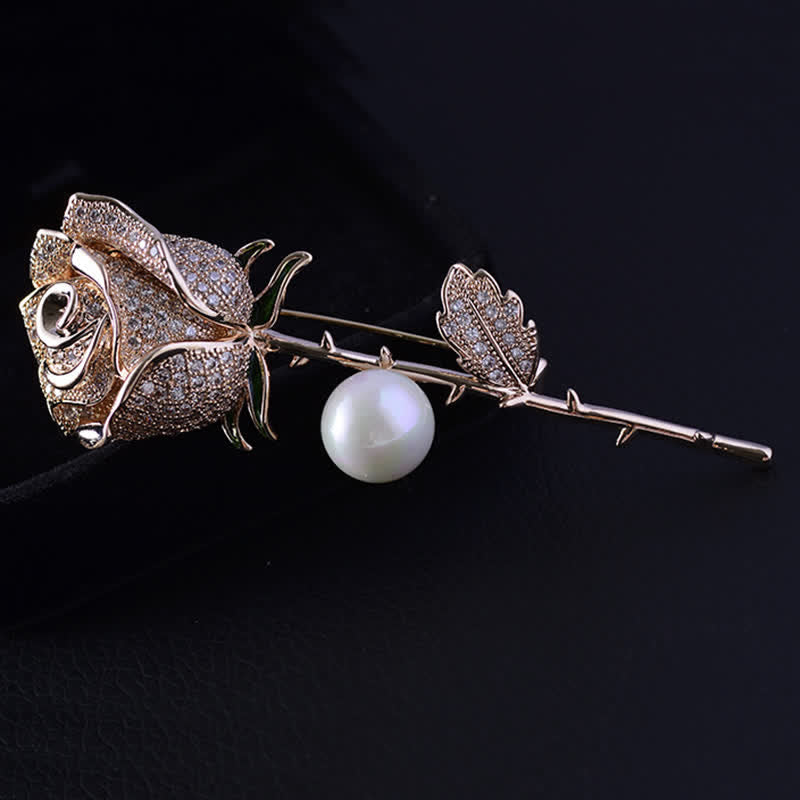 Women's Elegant Rose Flower Imitation Pearl Brooch - Rose Gold - image 5