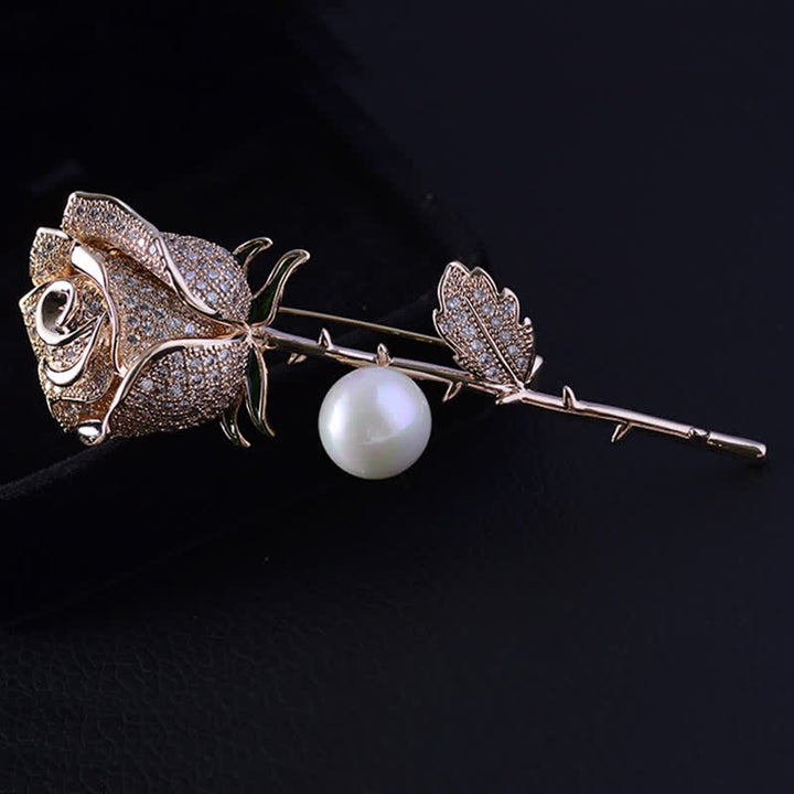Women's Elegant Rose Flower Imitation Pearl Brooch - Rose Gold - image 5