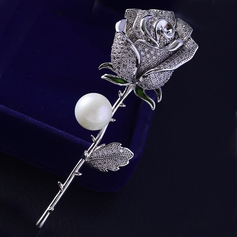 Women's Elegant Rose Flower Imitation Pearl Brooch - image 1