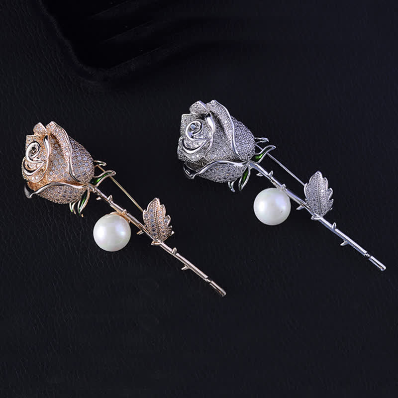 Women's Elegant Rose Flower Imitation Pearl Brooch - image 4
