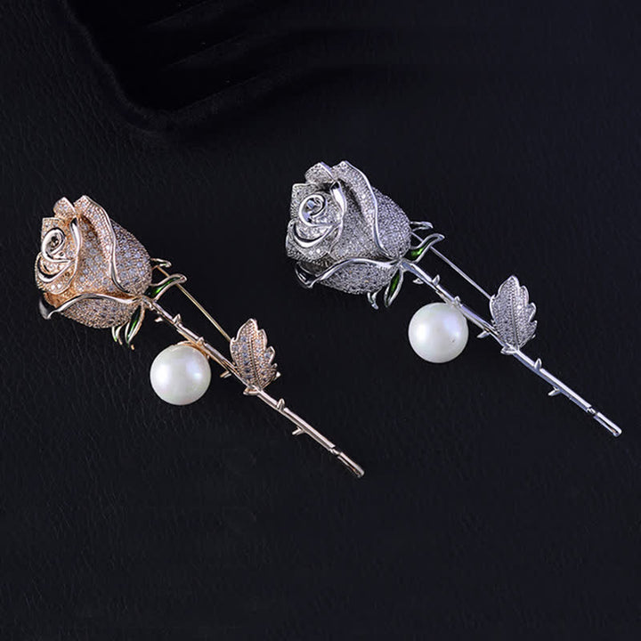 Women's Elegant Rose Flower Imitation Pearl Brooch - image 4