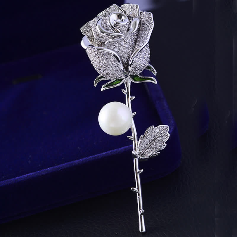 Women's Elegant Rose Flower Imitation Pearl Brooch - Silver - image 0