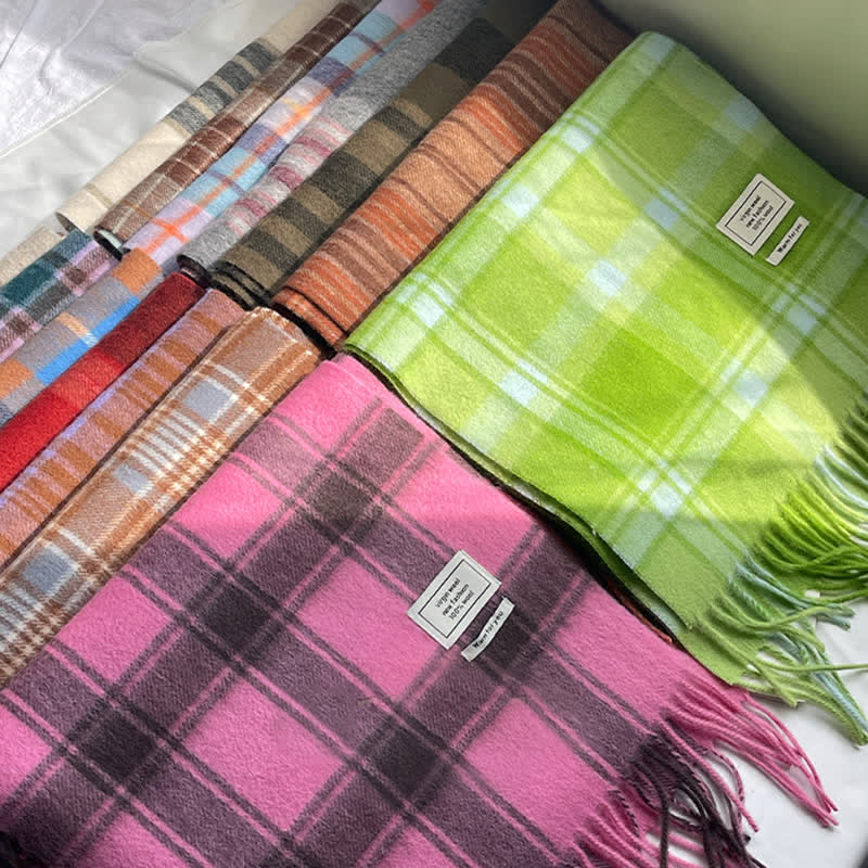 Unisex Vintage Matching Color Plaid Cashmere Scarf - image 0