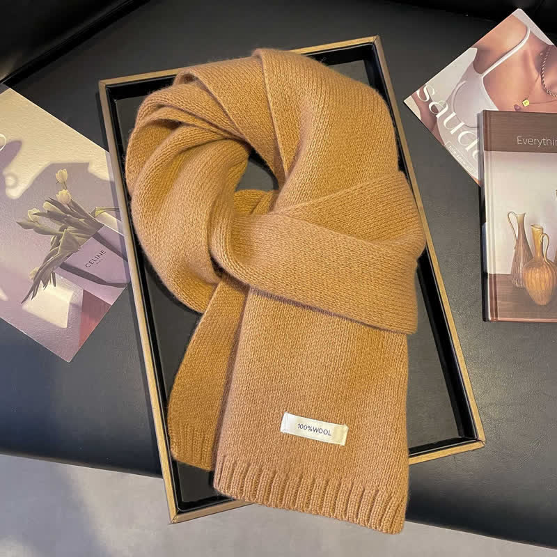 Unisex Classic Solid Color Knit Wool Scarf - image 11