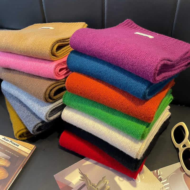 Unisex Classic Solid Color Knit Wool Scarf - image 1