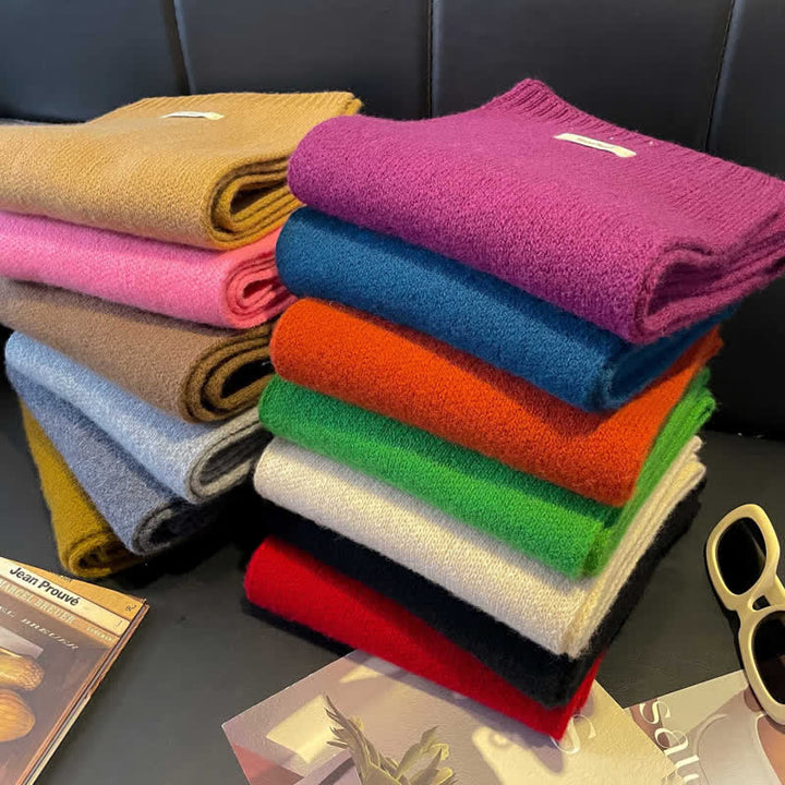 Unisex Classic Solid Color Knit Wool Scarf - image 1