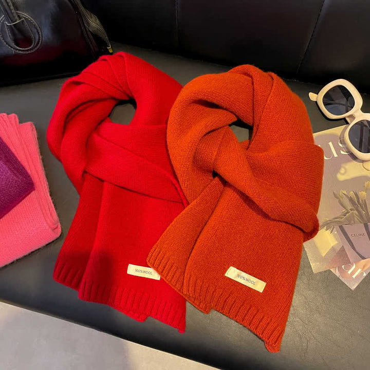 Unisex Classic Solid Color Knit Wool Scarf - image 3
