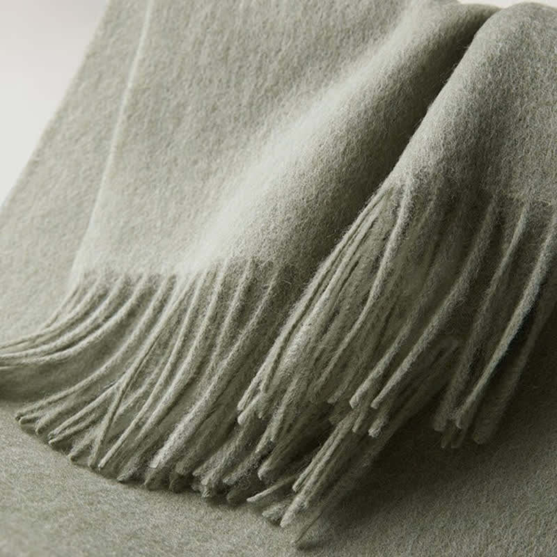 Unisex Simple Solid Color Pure Wool Fringed Scarf - image 6