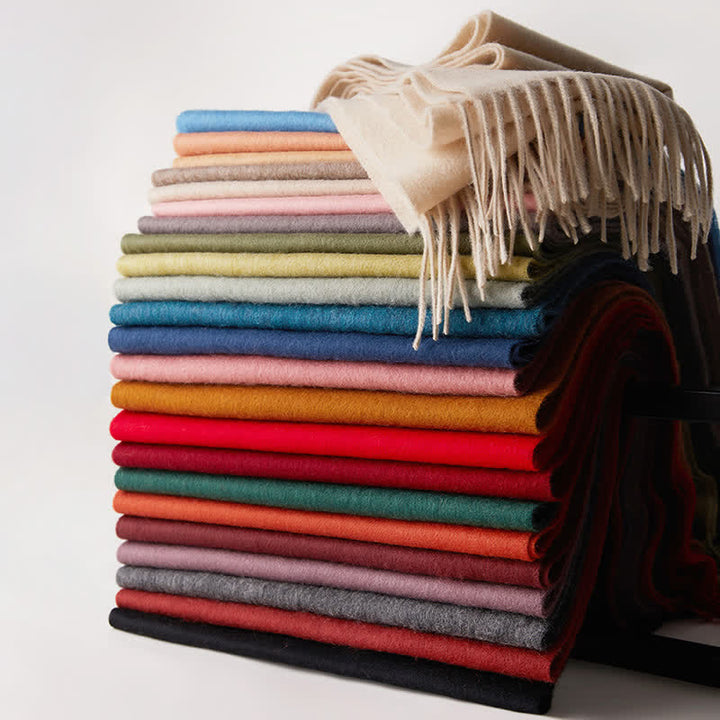 Unisex Simple Solid Color Pure Wool Fringed Scarf - image 0
