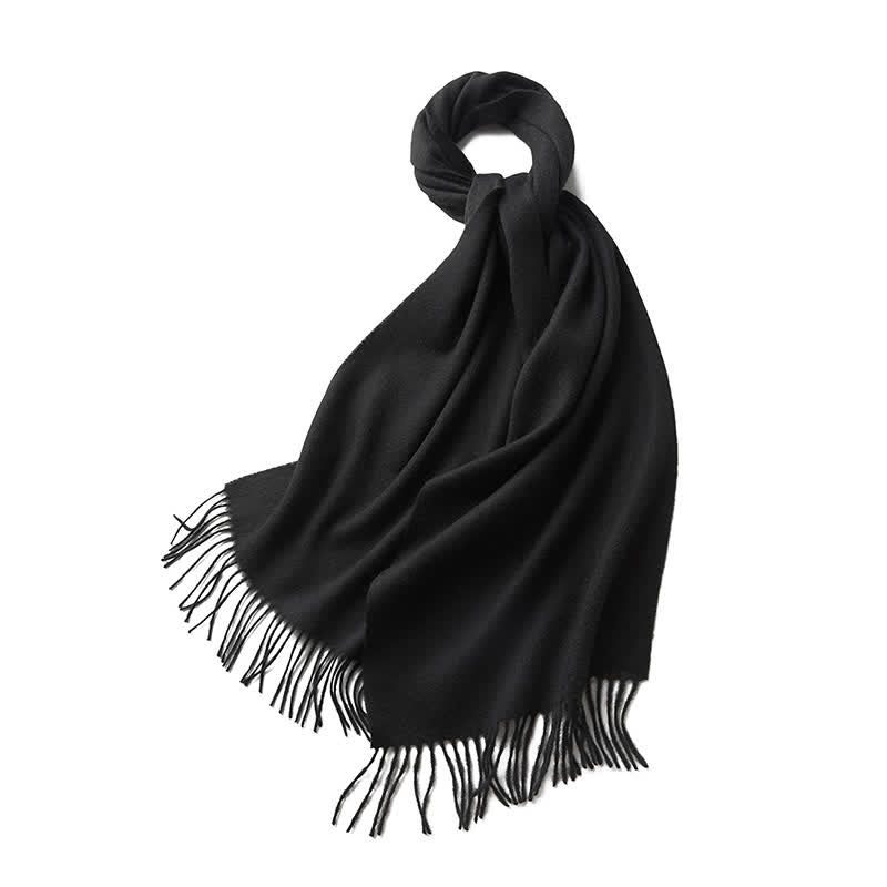 Unisex Simple Solid Color Pure Wool Fringed Scarf - Black - image 23
