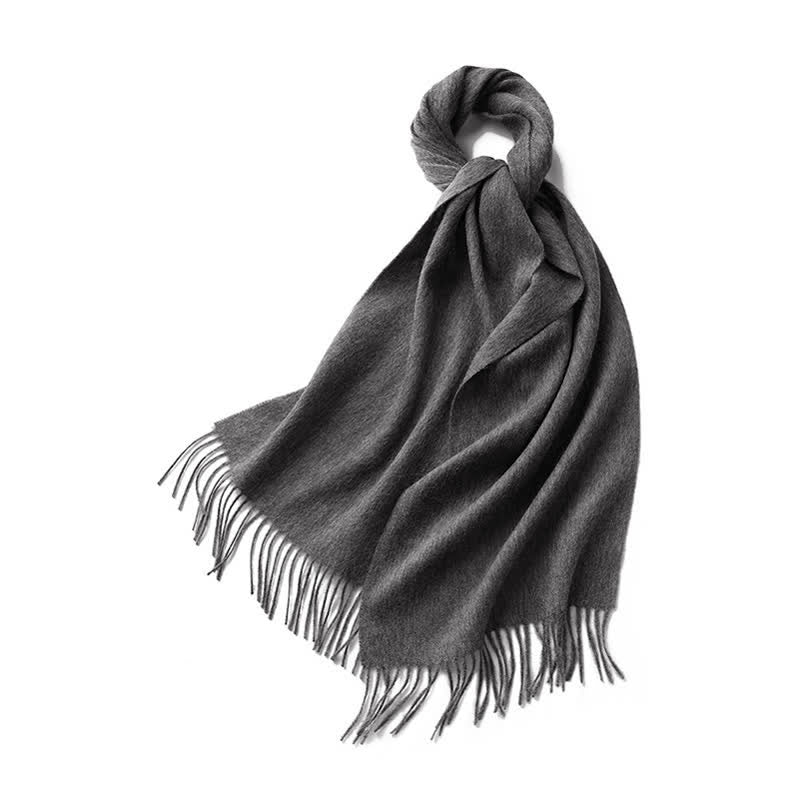 Unisex Simple Solid Color Pure Wool Fringed Scarf - Dark Gray - image 21