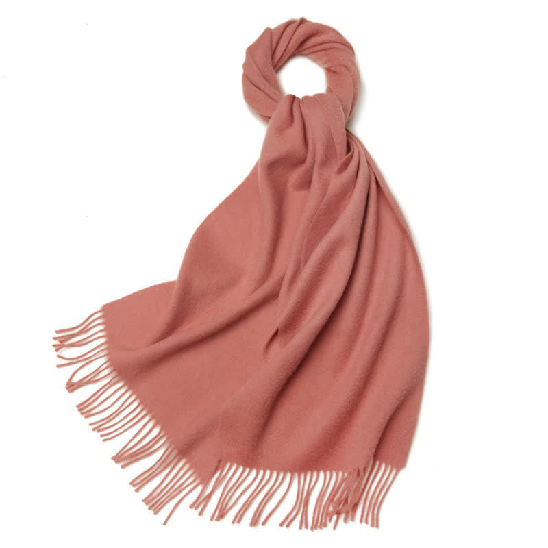 Unisex Simple Solid Color Pure Wool Fringed Scarf - Pink - image 35