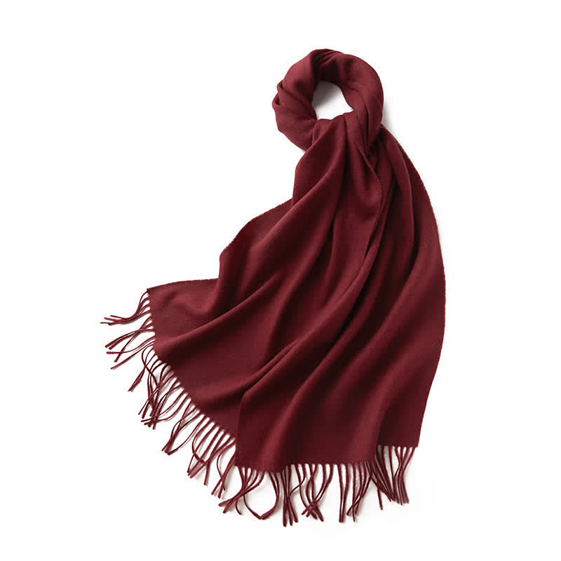 Unisex Simple Solid Color Pure Wool Fringed Scarf - Wine Red - image 14