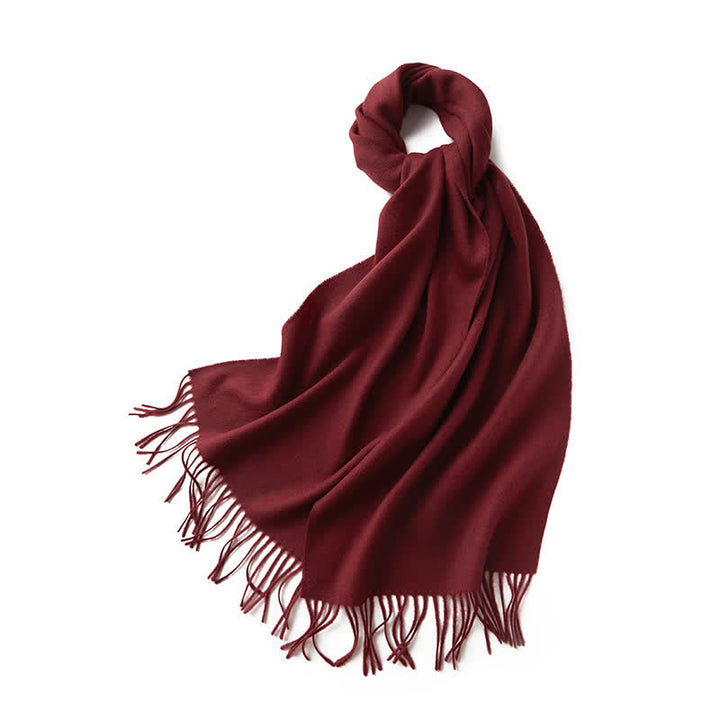 Unisex Simple Solid Color Pure Wool Fringed Scarf - Wine Red - image 14